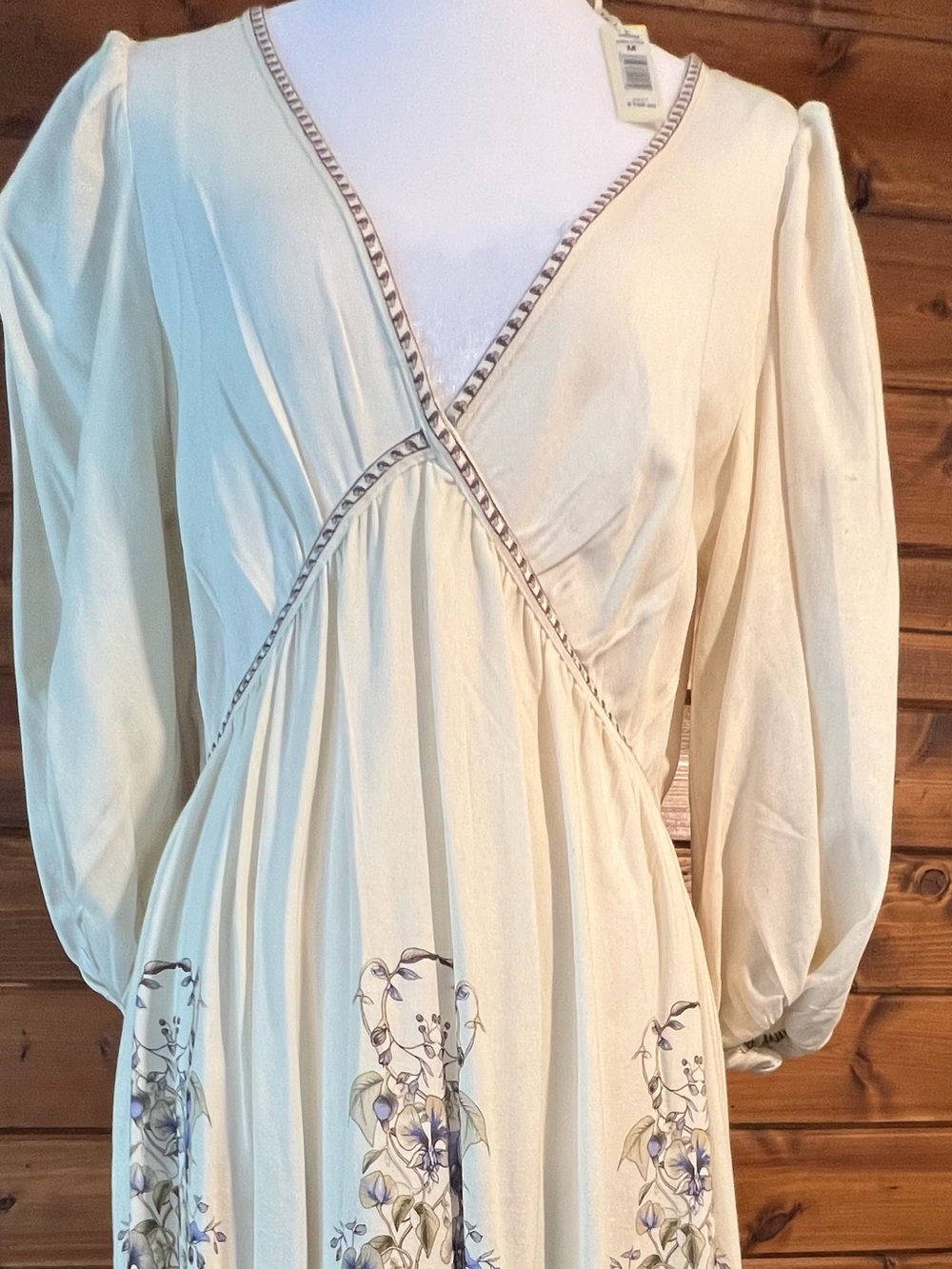 Max Studio Cream Maxi Dress with Blue Floral Accents
